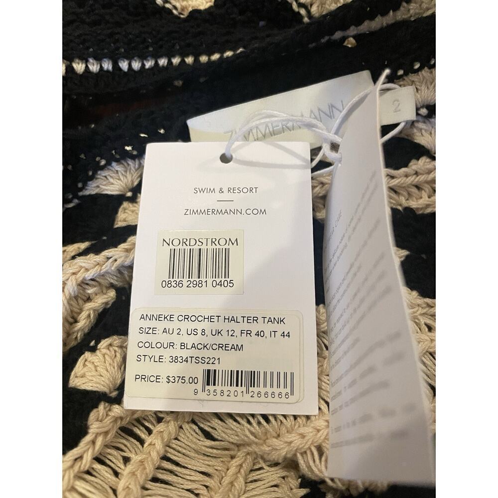 Zimmermann Crochet Crop Tank Top Anneke Halter Striped Shirt Blouse Cotton US 8 - Picture 8 of 10